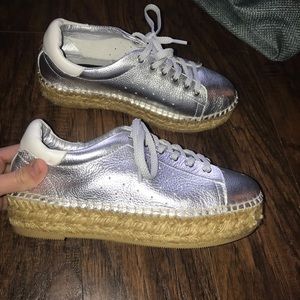 Steve Madden metallic silver espadrille shoes